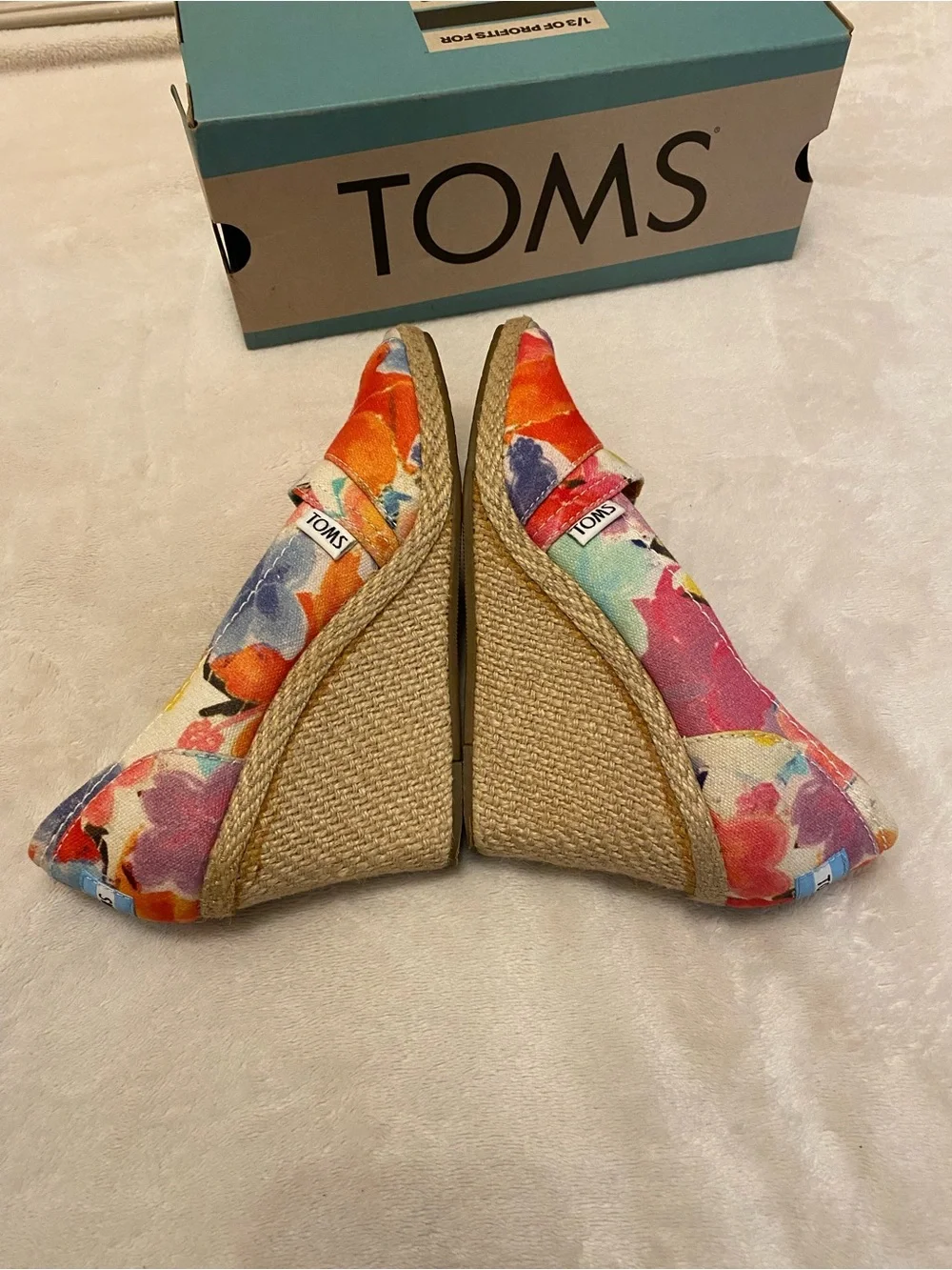 Toms Multicolor Floral Canvas Espadrille Wedges